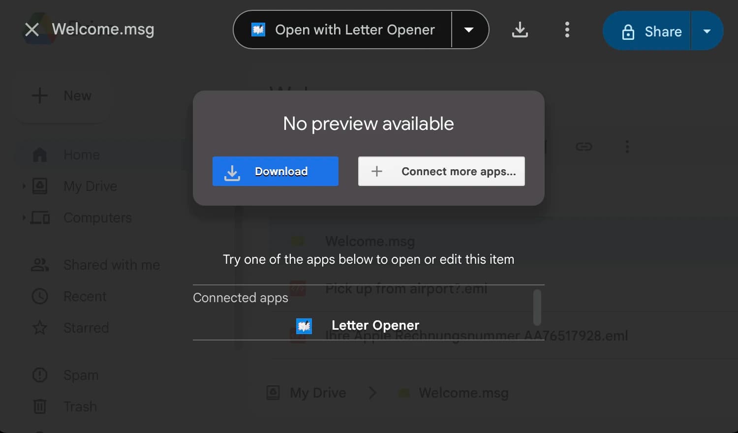 Google Drive and GMail Integration Open with → Letter Opener